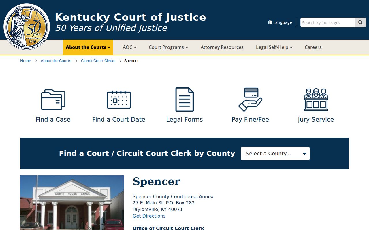 Spencer County criminal history court office information