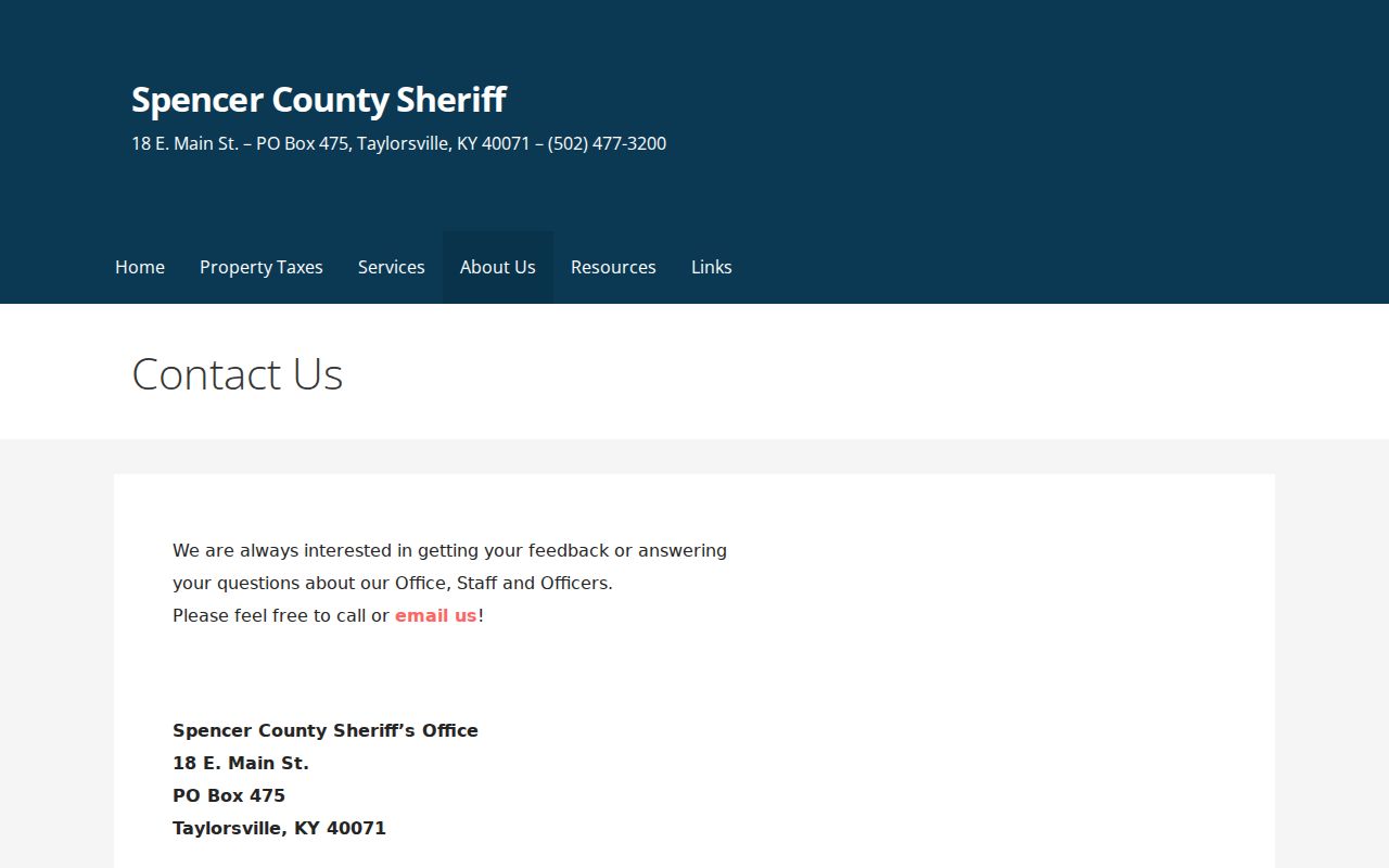 Spencer County arrest lookup sheriff contact page