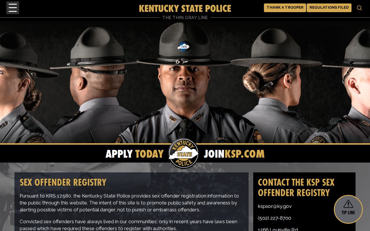 Spencer County sex offender search information on the Kentucky State Police registry overview