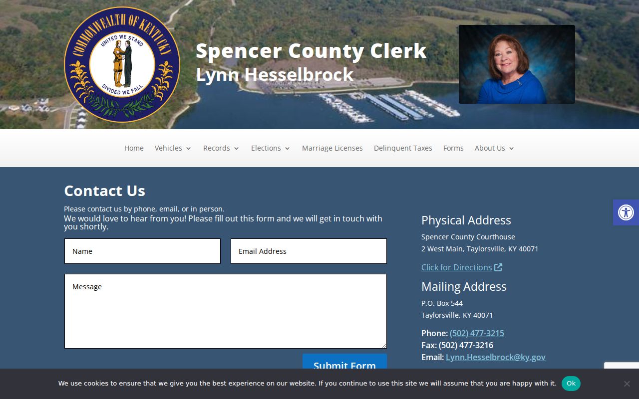 Spencer County Clerk contact information in Taylorsville criminal records research